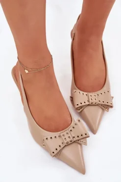 Boto Czółenka Klasyczne*Czółenka Na Szpilce Z Kokardą Beżowe Folesca Beżowy