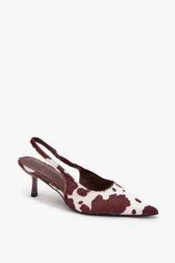 Damskie Boto Czółenka Na Szpilce Z Odkrytą Piętą W Łaty Brązowo-Białe Talira