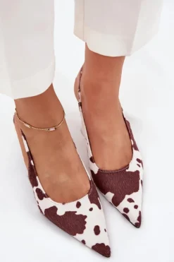 Damskie Boto Czółenka Na Szpilce Z Odkrytą Piętą W Łaty Brązowo-Białe Talira