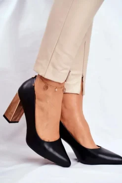 New Buty Sergio Leone Czółenka Na Złotym Słupku Sergio Leone PB216 Czarne