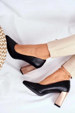 New Buty Sergio Leone Czółenka Na Złotym Słupku Sergio Leone PB216 Czarne