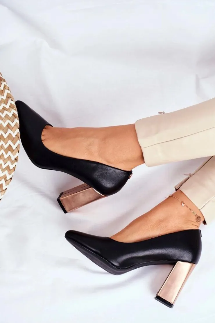 New Buty Sergio Leone Czółenka Na Złotym Słupku Sergio Leone PB216 Czarne