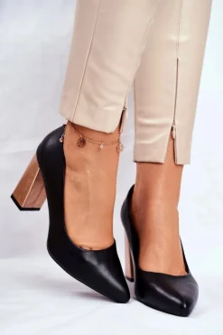 New Buty Sergio Leone Czółenka Na Złotym Słupku Sergio Leone PB216 Czarne