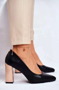 New Buty Sergio Leone Czółenka Na Złotym Słupku Sergio Leone PB216 Czarne