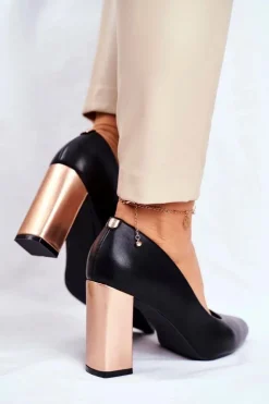 New Buty Sergio Leone Czółenka Na Złotym Słupku Sergio Leone PB216 Czarne