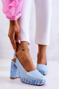 Maciejka Czółenka Klasyczne|Czółenka Na Słupku*Czółenka Skórzane 05441-06 Niebieskie