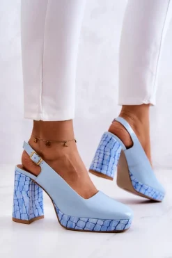 Maciejka Czółenka Klasyczne|Czółenka Na Słupku*Czółenka Skórzane 05441-06 Niebieskie