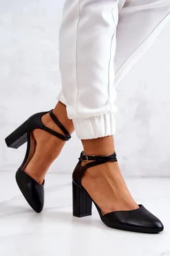 New Buty Sergio Leone Czółenka Skórzane Na Słupku Sergio Leone SK851 Czarne