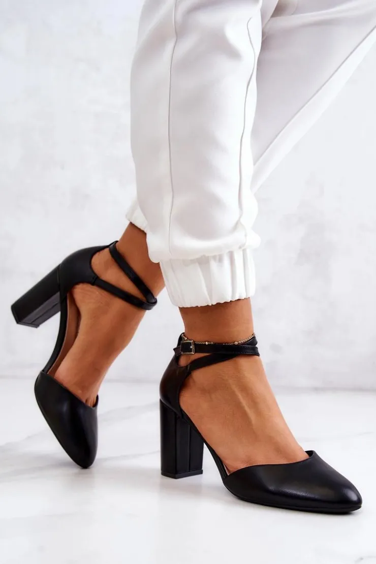 New Buty Sergio Leone Czółenka Skórzane Na Słupku Sergio Leone SK851 Czarne