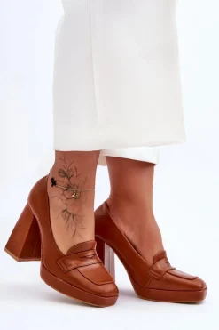 Damskie Boto Czółenka Skórzane Na Wysokim Obcasie Camel Alisa