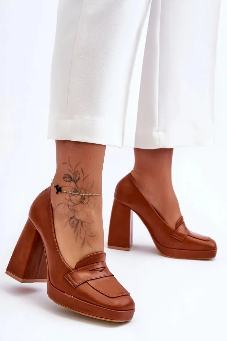 Damskie Boto Czółenka Skórzane Na Wysokim Obcasie Camel Alisa