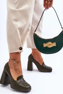 Outlet Boto Czółenka Skórzane Na Wysokim Obcasie Zielone Alisa