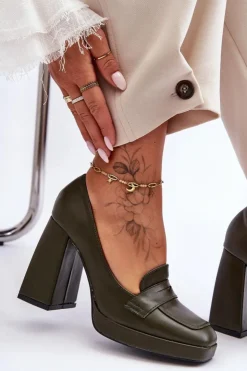 Outlet Boto Czółenka Skórzane Na Wysokim Obcasie Zielone Alisa