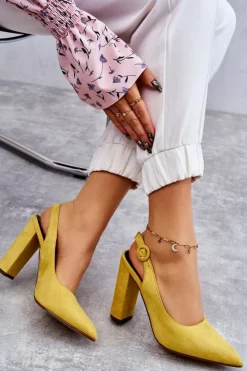 Boto Czółenka W Szpic Na Obcasie Żółte Alanza