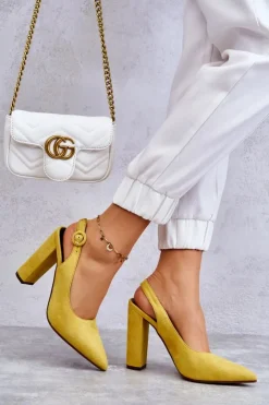 Boto Czółenka W Szpic Na Obcasie Żółte Alanza