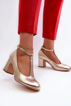 Boto Czółenka Z Eko Skóry Na Słupku Złote Raniyah Złoty