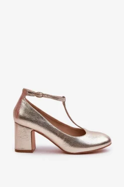 Boto Czółenka Z Eko Skóry Na Słupku Złote Raniyah Złoty