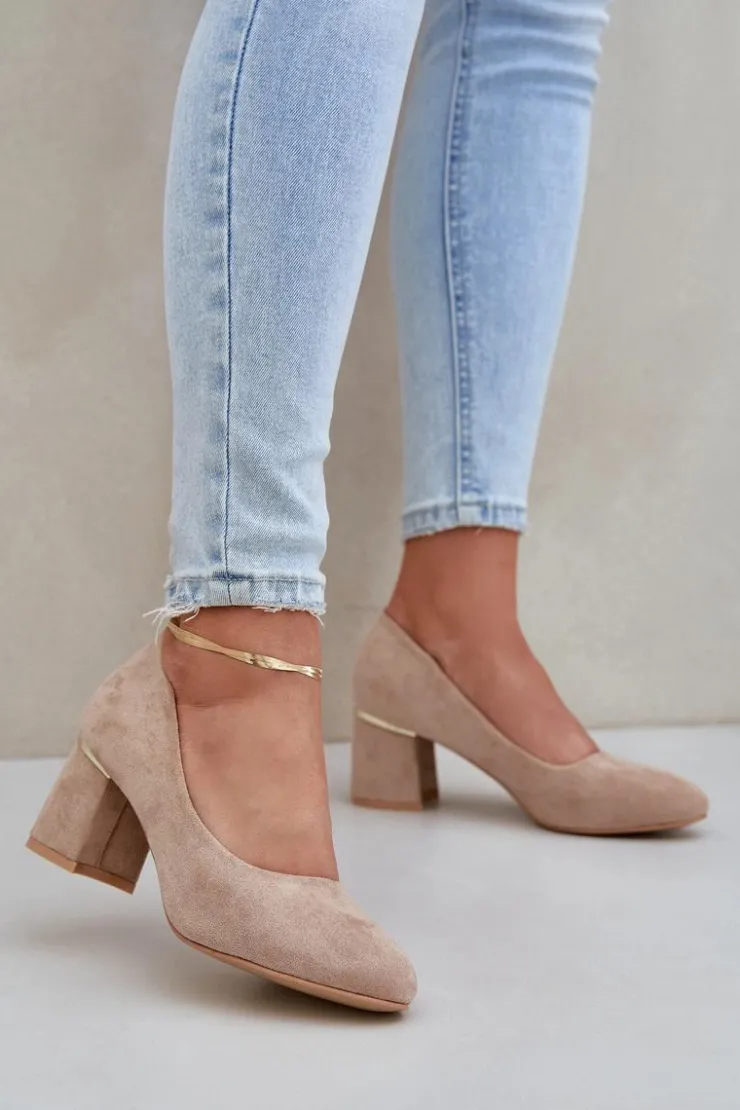 Damskie Boto Czółenka Z Eko Zamszu Na Słupku Ciemnobeżowe Zelfitis