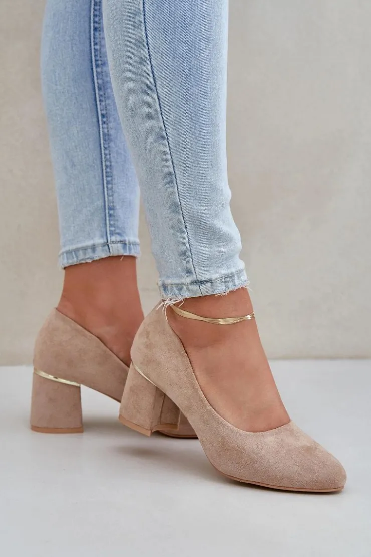 Damskie Boto Czółenka Z Eko Zamszu Na Słupku Ciemnobeżowe Zelfitis