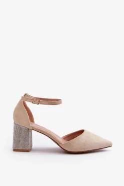 Boto Czółenka Zamszowe|Czółenka Na Słupku*Czółenka z Eko Zamszu Na Zdobionym Słupku Beżowe Anlitela