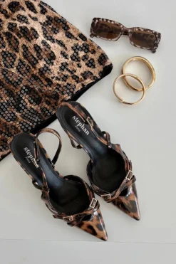 Boto Czółenka Z Odkrytą Piętą I Paseczkami Panterka Brązowe Ravira Brązowy