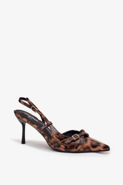 Boto Czółenka Z Odkrytą Piętą I Paseczkami Panterka Brązowe Ravira Brązowy