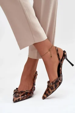 Boto Czółenka Z Odkrytą Piętą I Paseczkami Panterka Brązowe Ravira Brązowy