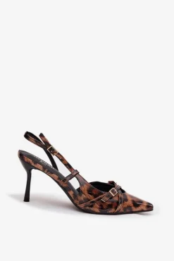 Boto Czółenka Z Odkrytą Piętą I Paseczkami Panterka Brązowe Ravira Brązowy