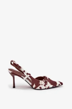 Boto Szpilki Lakierowane|Czółenka Klasyczne*Czółenka Z Odkrytą Piętą I Paseczkami Łaty Biało-Brązowe Ravira Brązowy