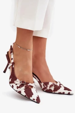 Boto Szpilki Lakierowane|Czółenka Klasyczne*Czółenka Z Odkrytą Piętą I Paseczkami Łaty Biało-Brązowe Ravira Brązowy
