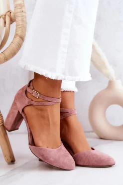 Buty Sergio Leone Czółenka Zamszowe Na Słupku Sergio Leone SK851 Różowe