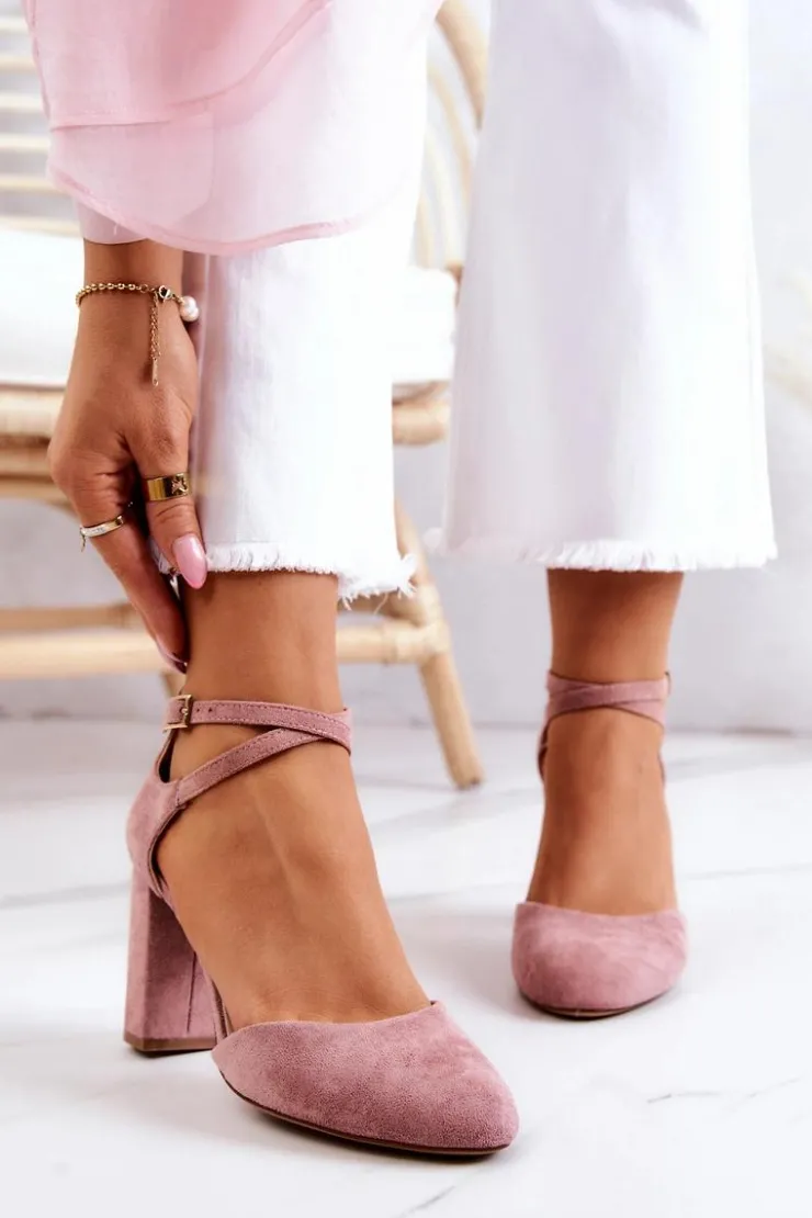 Buty Sergio Leone Czółenka Zamszowe Na Słupku Sergio Leone SK851 Różowe