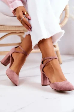 Buty Sergio Leone Czółenka Zamszowe Na Słupku Sergio Leone SK851 Różowe