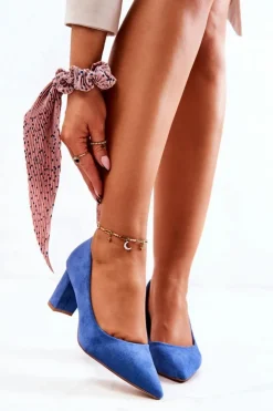 New Boto Czółenka Zamszowe Na Słupku Niebieskie Abbey