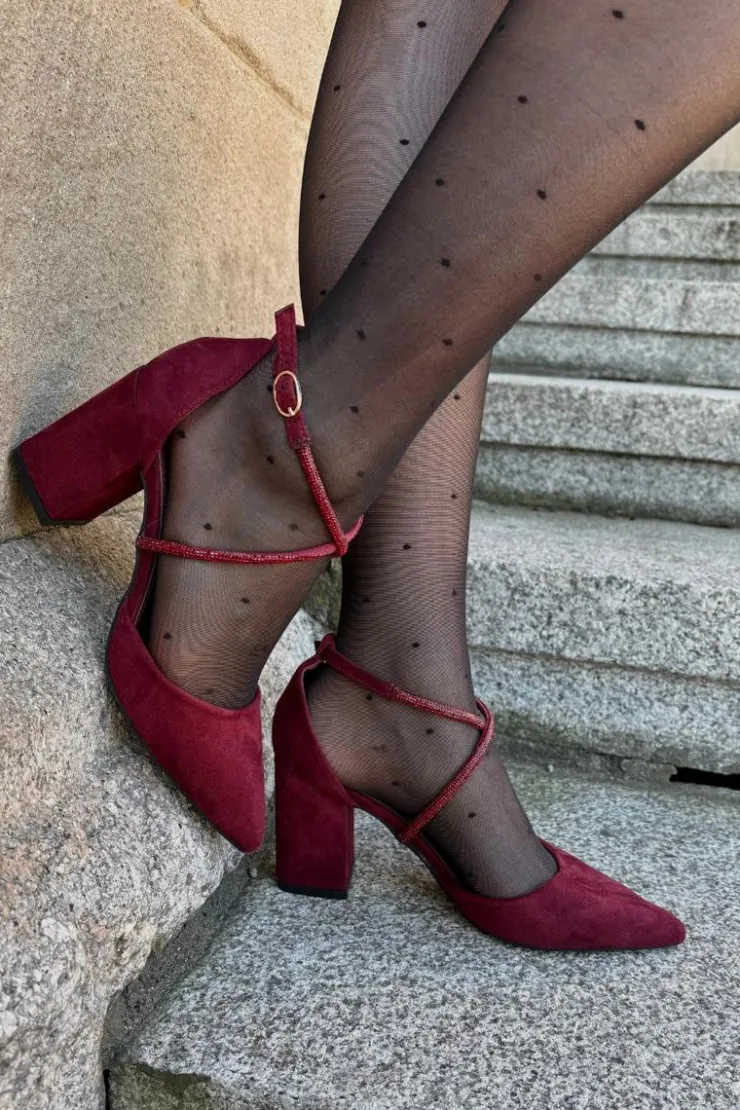 Damskie Boto Czółenka Ze Szpiczastymi Noskami I Zdobionymi Paseczkami Na Słupku Bordowe Verithas