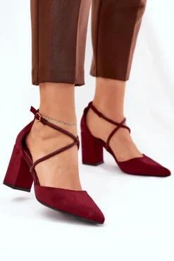 Damskie Boto Czółenka Ze Szpiczastymi Noskami I Zdobionymi Paseczkami Na Słupku Bordowe Verithas