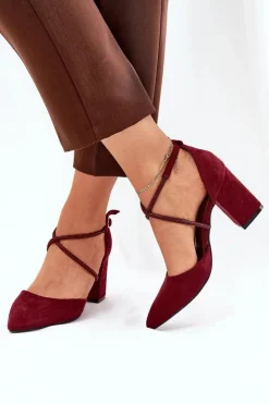 Damskie Boto Czółenka Ze Szpiczastymi Noskami I Zdobionymi Paseczkami Na Słupku Bordowe Verithas