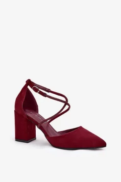 Damskie Boto Czółenka Ze Szpiczastymi Noskami I Zdobionymi Paseczkami Na Słupku Bordowe Verithas