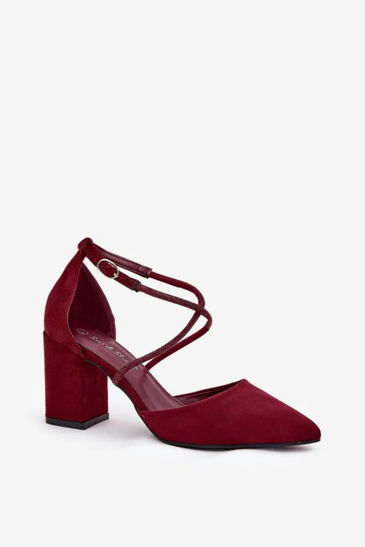 Damskie Boto Czółenka Ze Szpiczastymi Noskami I Zdobionymi Paseczkami Na Słupku Bordowe Verithas