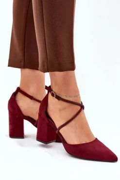 Damskie Boto Czółenka Ze Szpiczastymi Noskami I Zdobionymi Paseczkami Na Słupku Bordowe Verithas