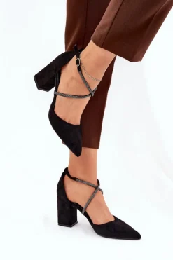 Hot Boto Czółenka Ze Szpiczastymi Noskami I Zdobionymi Paseczkami Na Słupku Czarne Verithas