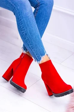 Boto Botki Na Słupku|Czarne Botki*Czerwone botki na słupku Guriela Suede