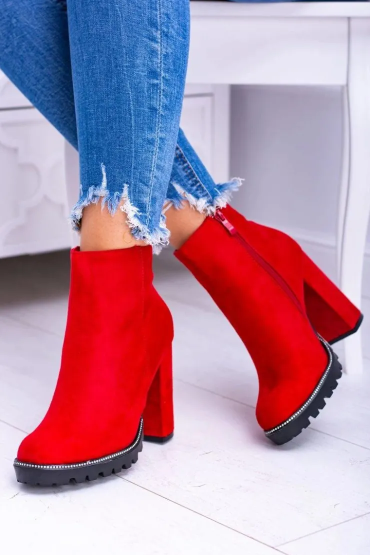 Boto Botki Na Słupku|Czarne Botki*Czerwone botki na słupku Guriela Suede