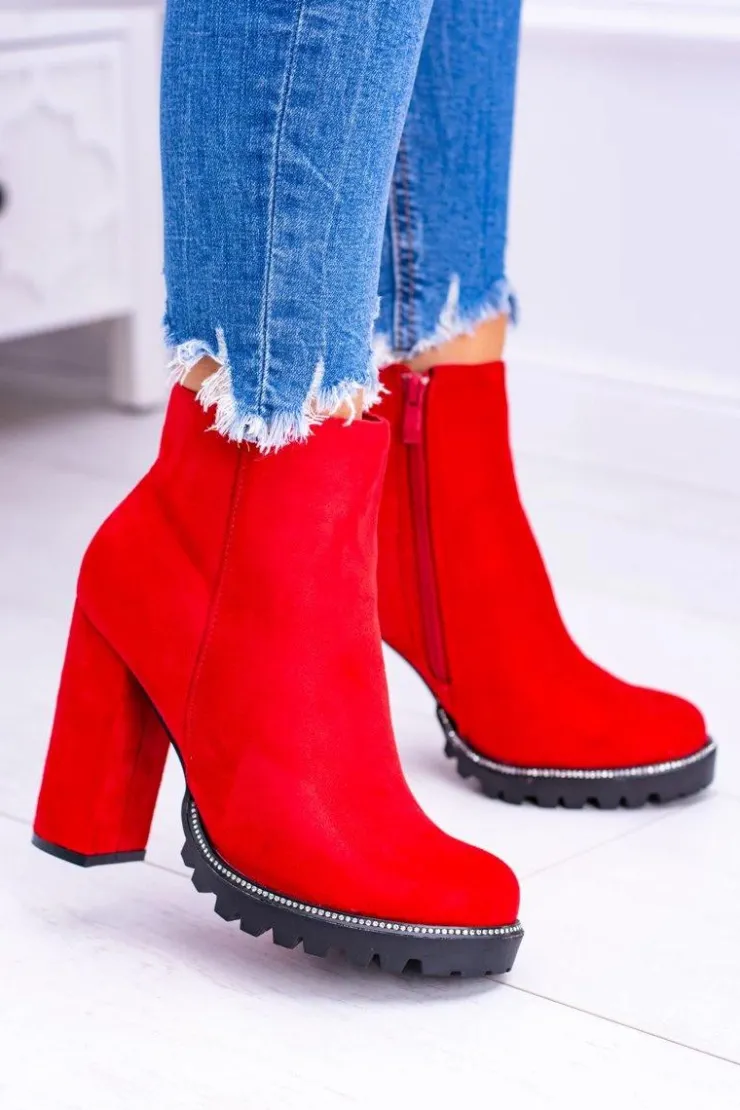 Boto Botki Na Słupku|Czarne Botki*Czerwone botki na słupku Guriela Suede