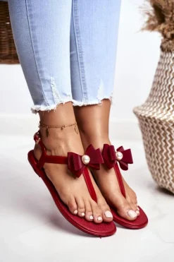 New Boto Czerwone Damskie Gumowe Sandałki Japonki Kokarda Etta