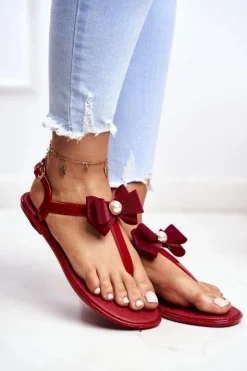New Boto Czerwone Damskie Gumowe Sandałki Japonki Kokarda Etta