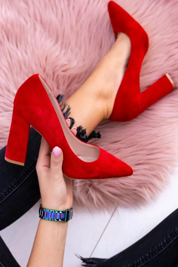 Damskie Boto Czerwone Damskie Zamszowe Czółenka Na Słupku Celine