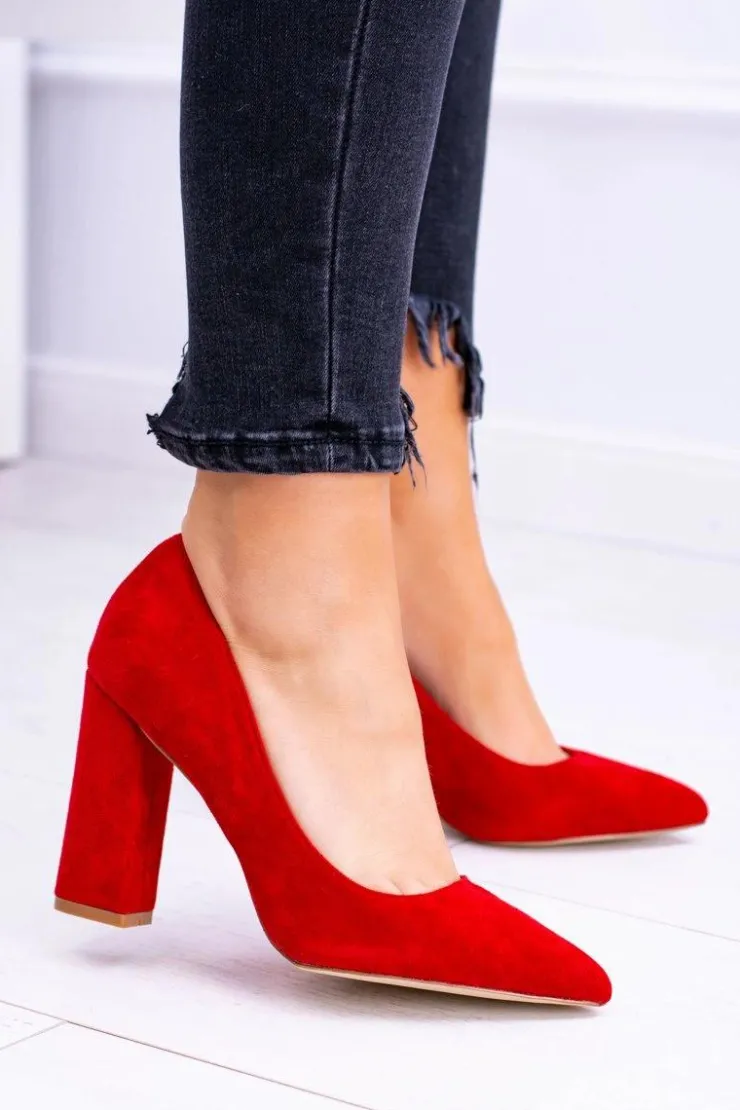 Damskie Boto Czerwone Damskie Zamszowe Czółenka Na Słupku Celine