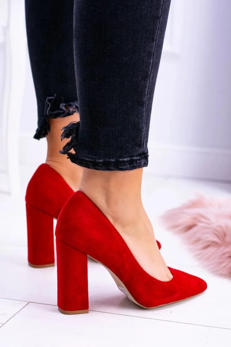 Damskie Boto Czerwone Damskie Zamszowe Czółenka Na Słupku Celine