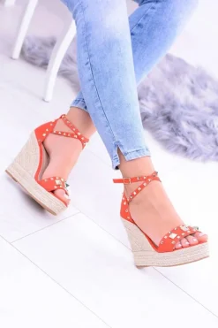 Discount Boto Czerwone Sandały Na Koturnie Espadryl Ćwieki Dżety Narumi